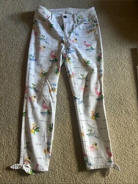 Talbots White Beach-Print Straight Jeans